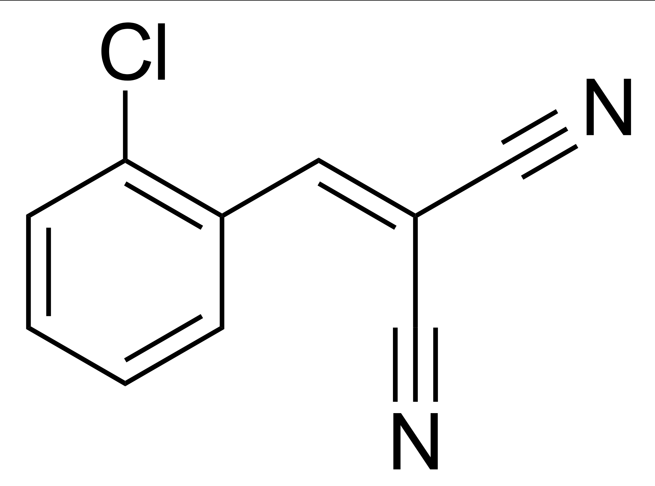 The chemical structure of tear gas irritant 2-chlorobenzalmalononitrile